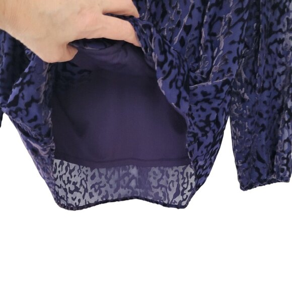 Alfani Velvet Sheer Draped Blouse Top Womens Size PM Purple Black Long Sleeve - Picture 7 of 11